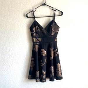 Spaghetti strap, black dress with rose gold flower print, great condition!